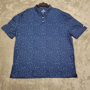 Burlebo Polo Shirt Men's Short Sleeve White Blue Paint Splatter 2XL Casual Logo